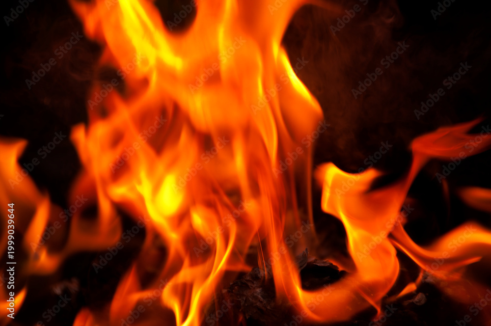 Fototapeta premium Fire flames on black background.