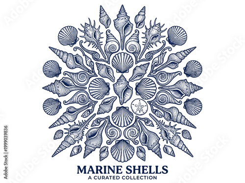 Photos Seashell Mandala Illustration - Vintage Engraved Nautical Shells Circular Patter