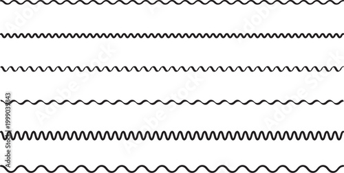 手書きのシンプルな波線のベクターイラストセット　 Black simple vector  drawn wavy lines