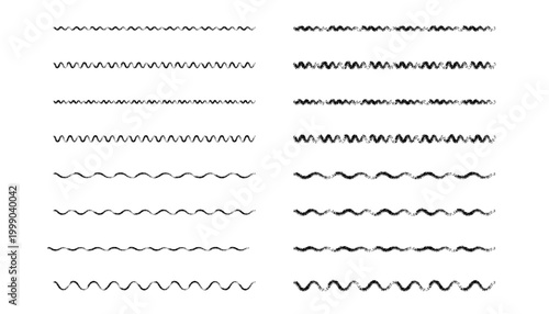 手書きのシンプルな波線のベクターイラストセット　 Black simple vector  drawn wavy lines