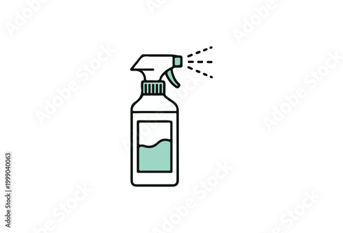 Cleaning spray bottle, disinfectant icon, green liquid, spray nozzle, household cleaning