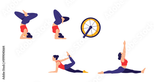 yoga poses sequence illustrated on transparent background