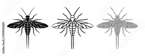 Photos Vintage mayfly insect vector set, black and white fly fishing lure illustrations