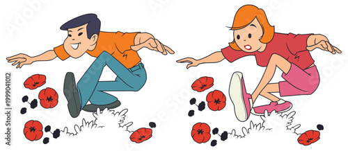 Energetic teenager jumping over bushs.
