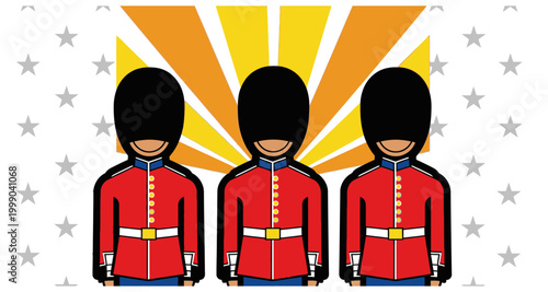 Foto three british guards in red uniforms on transparent background