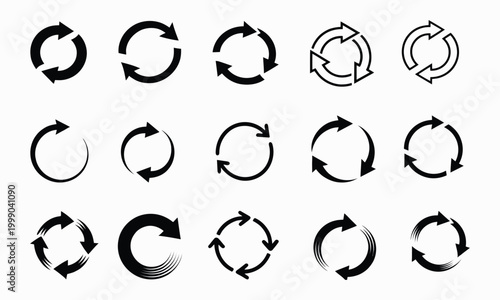 Circular Arrow Icons Grid Collection with Refresh Reload Loop Rotation Symbols Vector Set