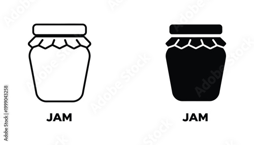 Glass jar of jam with lid icon in outline and solid black styles for food and kitchen related graphic design assets