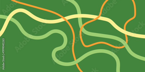 Abstract Wavy Lines Intertwined on Green Background.