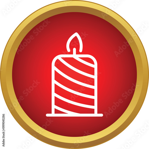Burning striped candle in a festive red and gold circular icon