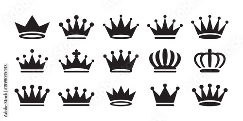 Diverse Set of Crown Silhouettes Symbolizing Royalty and Leadership