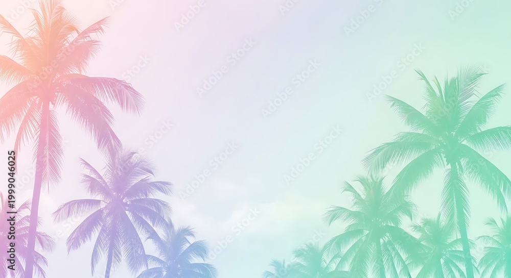 Fototapeta premium Abstract pastel palm tree silhouettes against a blended sky backdrop