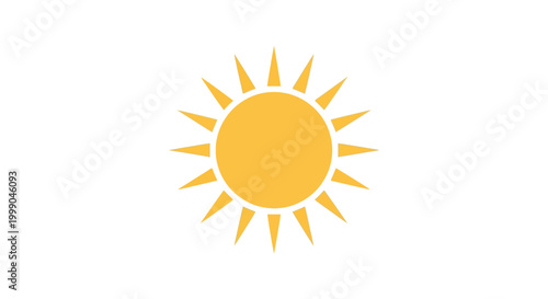 Bright Yellow Sun Vector Illustration with Pointed Rays on a White Background for Summer and Sunny Day Themes