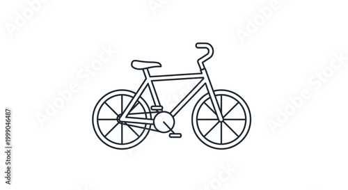 Clean and crisp vector line art illustration depicting a classic pedal bicycle, symbolizing sustainable urban mobility, healthy lifestyle, and recreational cycling activities