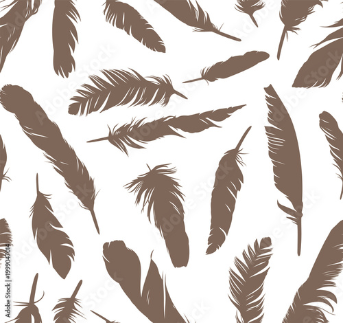 Seamless background with feathers of birds flying.