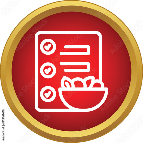 Dietary plan icon showing a checklist and a bowl of fresh food ingredients