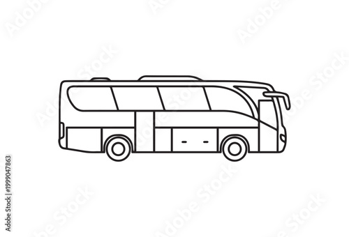 Vector coach bus, side view, line art illustration, transportation icon