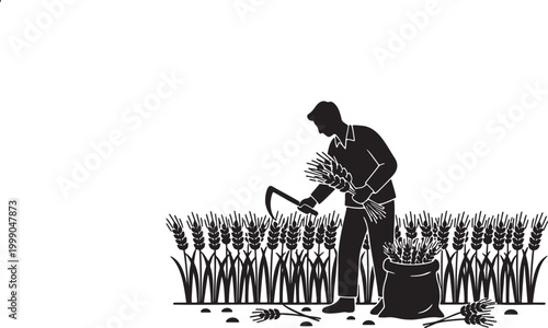 214_A farmer gathering crops_traced