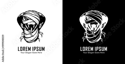 Logo design in the form of a cobra's head wrapped in a bandage