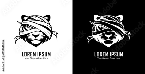 Logo design in the form of a tiger's head wrapped in bandages