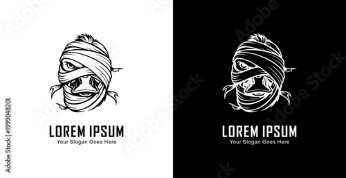 Logo design in the form of a duck's head wrapped in a bandage
