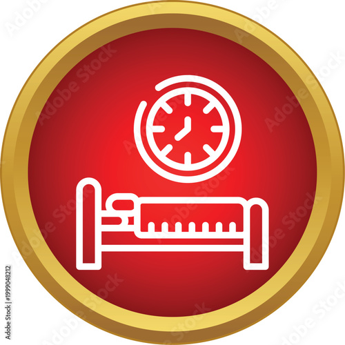 Bed and clock in a red circle representing sleeping schedule or wake up time