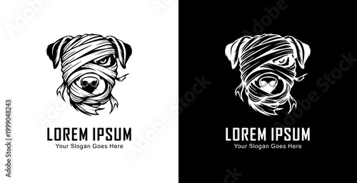 Logo design in the form of a dog's head wrapped in a bandage
