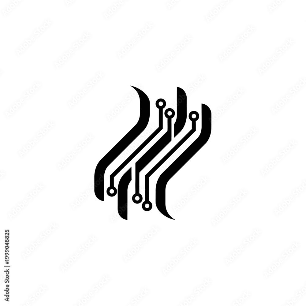 Obraz premium Abstract digital circuit lines with connection points. Modern technology, data network, electronic communication vector graphic design.