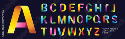 Konstfotografi Rounded bold font of blue gradient glow ribbon letters set