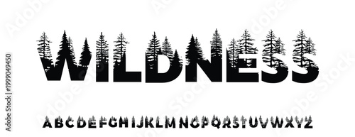 Wildness word made from outdoor wilderness treetop lettering. Typography technology, electronic, movie, digital, music, future, logo creative font.
