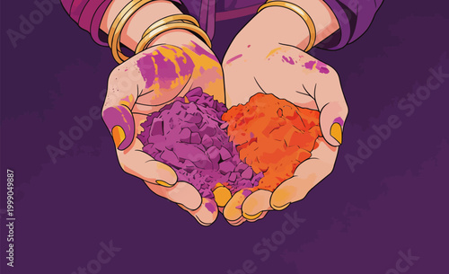 Hands Holding Holi Powder For Traditional Spring Festival Celebration