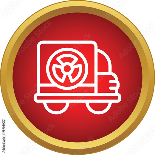 Truck carrying nuclear waste on a red background with gold frame icon