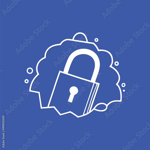 Cyber Security and Data Protection Icon  with Padlock and Cloud Security Concepts in Flat Vector Style on blue background