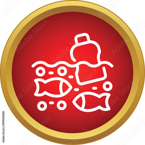 Fish swimming in water with a plastic bottle and microplastics, illustrating ocean pollution