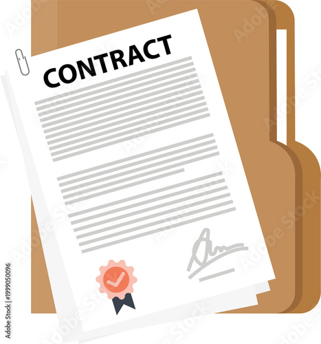 Formal agreement document within folder signifies legal binding, partnership, or business transaction details.