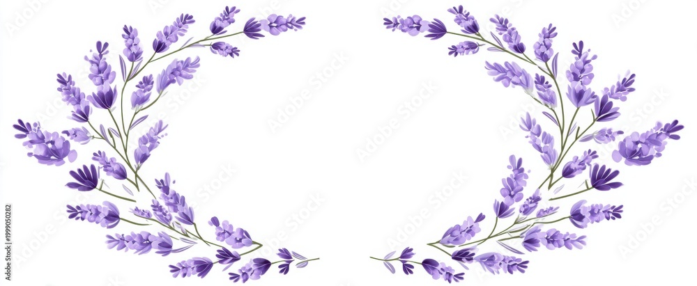 Obraz premium Elegant circular decorative frame with lavender florals evokes joy for anniversaries and bridal showers.