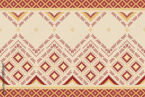 Ethnic geometric and ethnic oriental pixel pattern design. Motifs ethnic pattern. Seamless pattern, wallpaper, curtain, clothing, fabric, ikat, batik, carpet ,diamond, boho, aztec, cloth, knitted wear