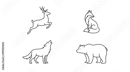 Wild animals in simple line drawings.