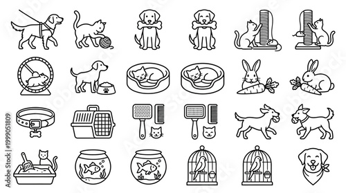 Black and white pet icons set.