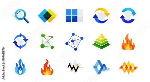 Collection of various colorful geometric symbols.