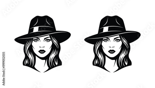 Fashionable woman portrait with elegant hat vector illustration in clean minimalist style for beauty and lifestyle branding isolated on white background