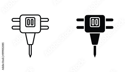 Industrial pneumatic drill icon with numerical label tag for construction and heavy machinery applications isolated on white background