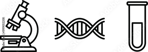 Vector of Laboratory microscope dna helix strand and test tube icon for scientific research and medical analysis