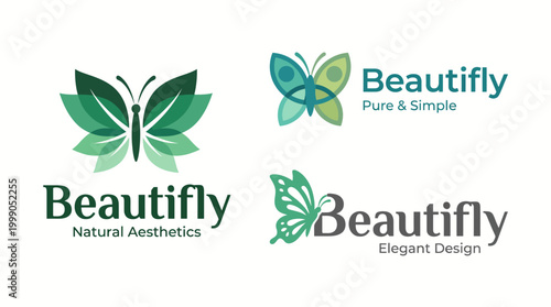 This image presents a collection of logos for Beautify, featuring elegant butterflies that symbolize transformation and beauty, ideal for the aesthetics and beauty industry.