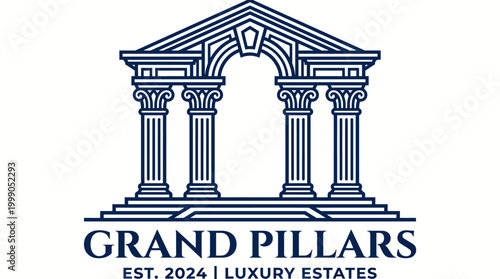 This logo features grand pillars, symbolizing strength and stability, perfect for luxury real estate brands looking to convey a prestigious presence in the market.