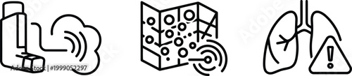 Vector of Asthma inhaler icon virus cell structure and lungs warning symbol for respiratory health and medical safety