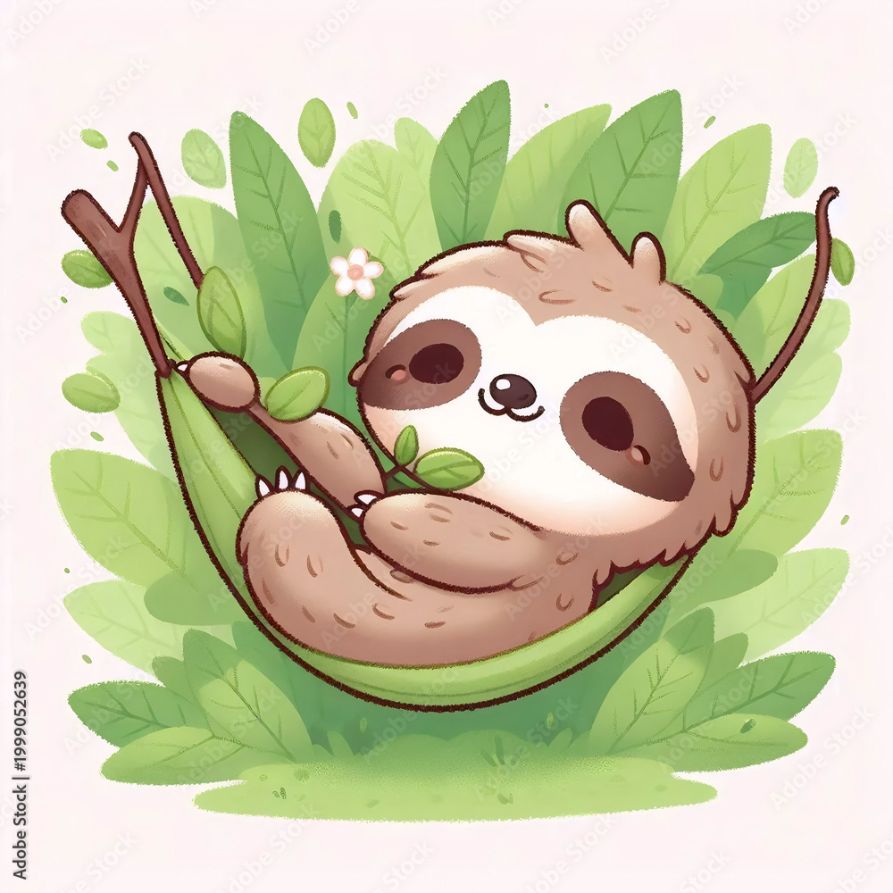 Fototapeta premium A kawaii scene of a sloth in a hammock, Ai generated image