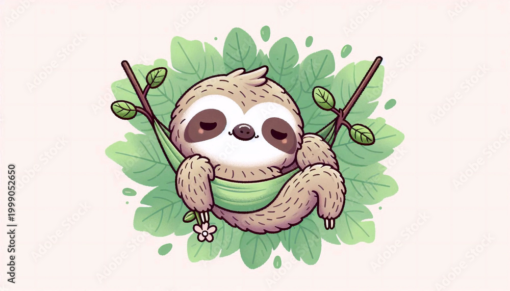 Obraz premium A kawaii scene of a sloth in a hammock, Ai generated image