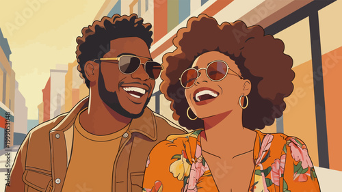 Happy Black Couple Enjoying Urban Street Date