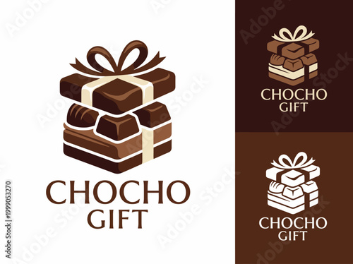 Obraz na płótnie This logo features a chocolate-themed gift box design, emphasizing a playful aesthetic with a brown color palette and elegant ribbon, perfect for a gift brand