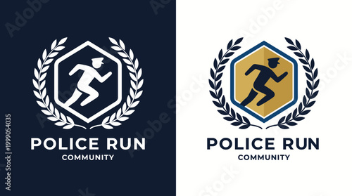 This logo features a running police figure within a shield, symbolizing community safety and proactive policing, ideal for neighborhood watch programs or initiatives.